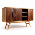 Wooden sideboard cabinet with sliding doors and open shelves 150 x 45 x 75cm