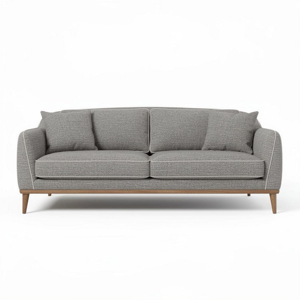 Modern grey fabric sofa with wooden legs 200 x 90 x 85cm