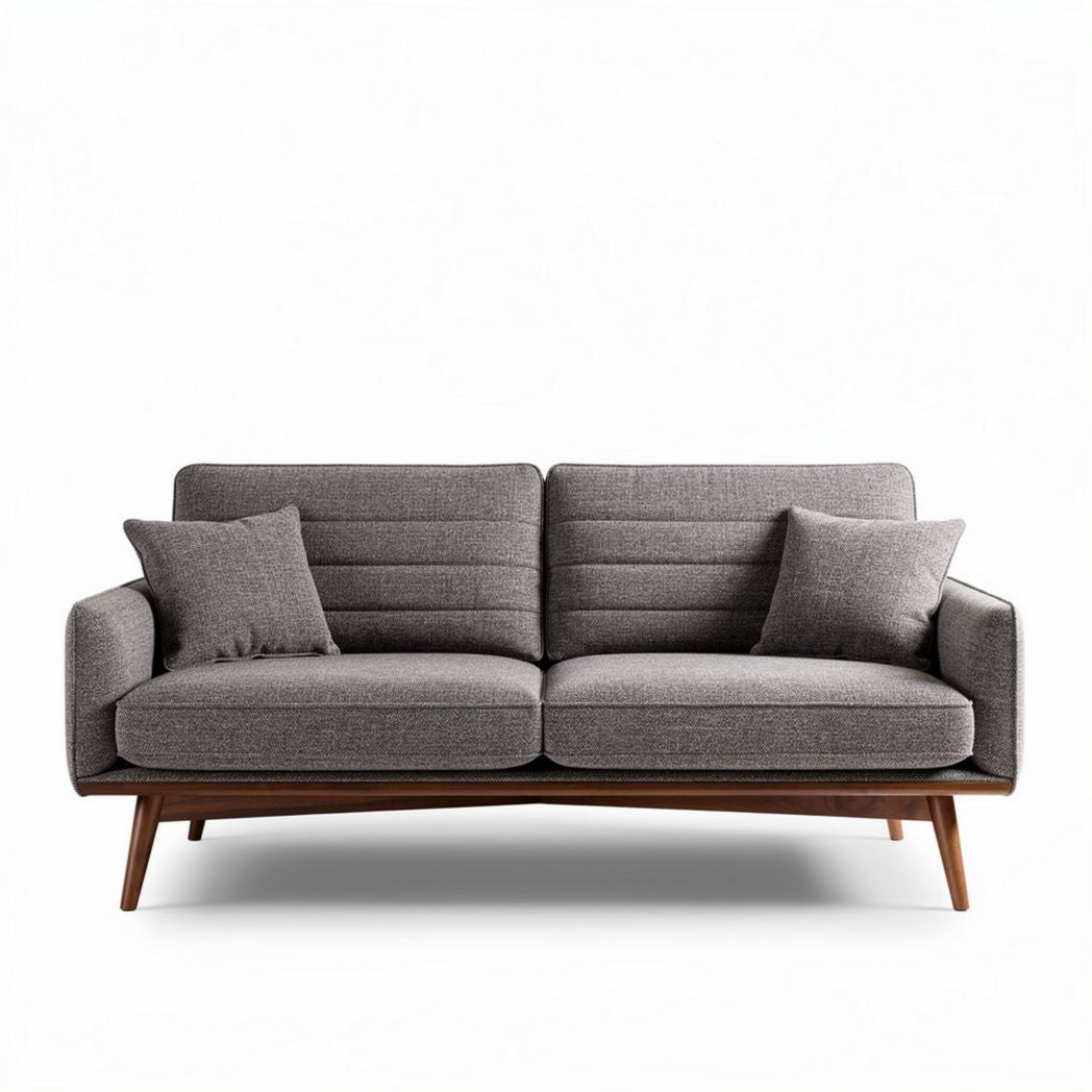 Mid-century modern fabric sofa with wooden legs in gray color 175 x 85 x 85cm
