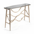 Glass top console table with wavy metal base in gold finish 120 x 40 x 75cm
