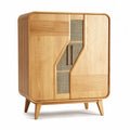 Wooden storage cabinet with rattan accents 80 x 40 x 100cm