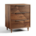 Wooden side table with geometric pattern and three drawers 40 x 40 x 70cm