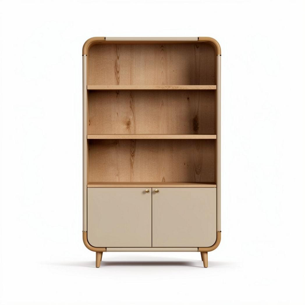 Wooden bookshelf with cabinet storage and three open shelves 80 x 40 x 160cm