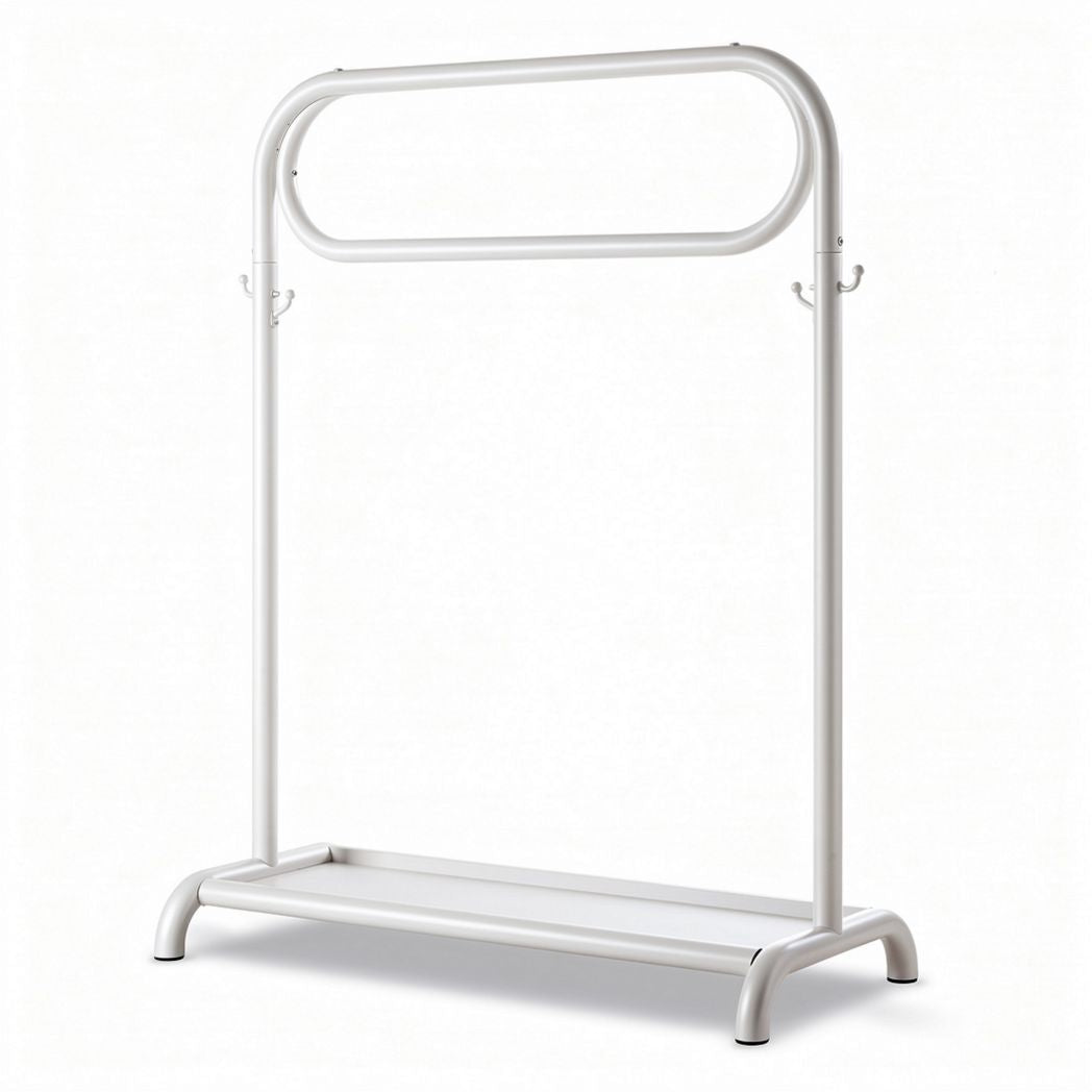 Metal garment rack with hooks and bottom shelf 100 x 50 x 150cm white