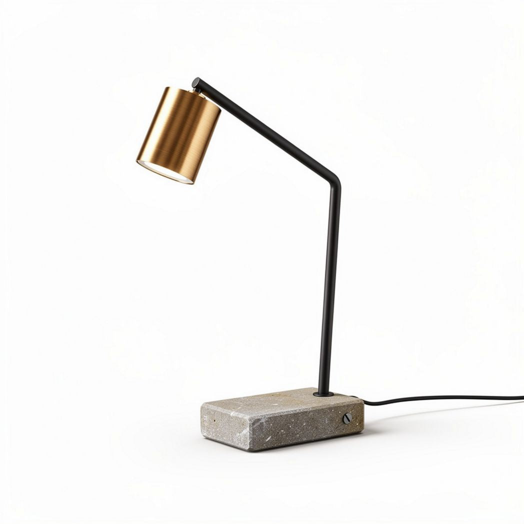 Concrete base desk lamp with adjustable metal shade in gold finish