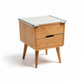 Wooden bedside table with two drawers and a white top 45 x 40 x 40cm