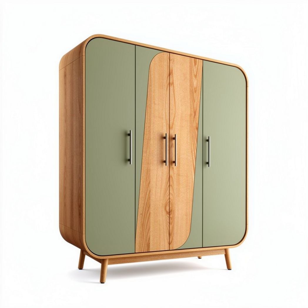 Wooden cabinet with green and natural wood finish suitable for living room storage 90 x 45 x 120cm