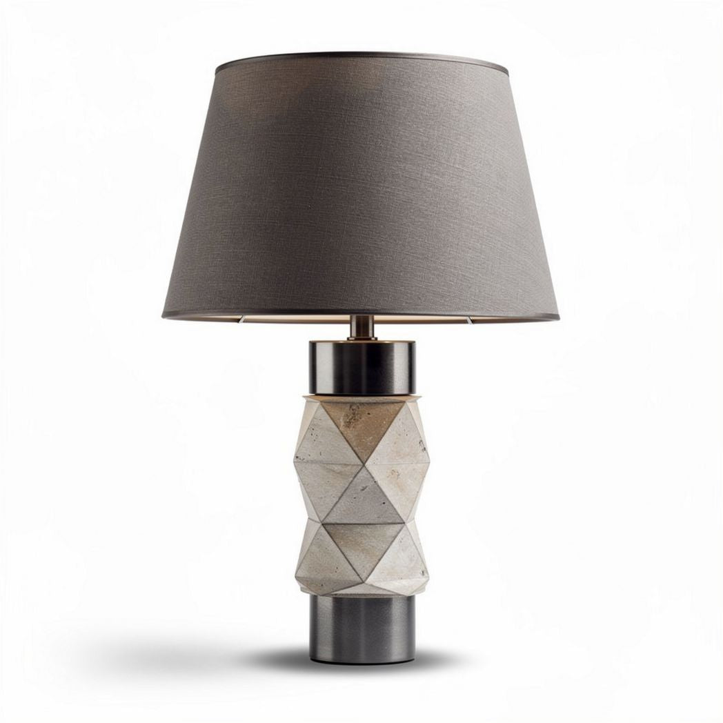 Concrete table lamp with gray fabric shade geometric design 30 x 30 x 45cm