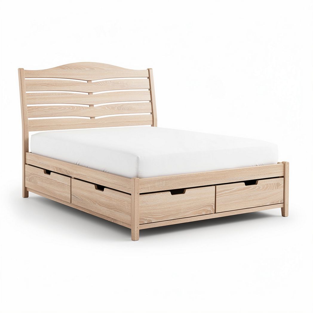 Wooden bed frame with storage drawers and curved headboard twin size 200 x 160 x 100cm