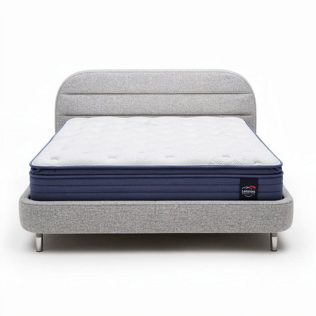 Mattress with gray fabric cover and blue base 200 x 150 x 30cm for restful sleep