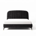 Velvet upholstered queen size bed frame with curved headboard and gold legs