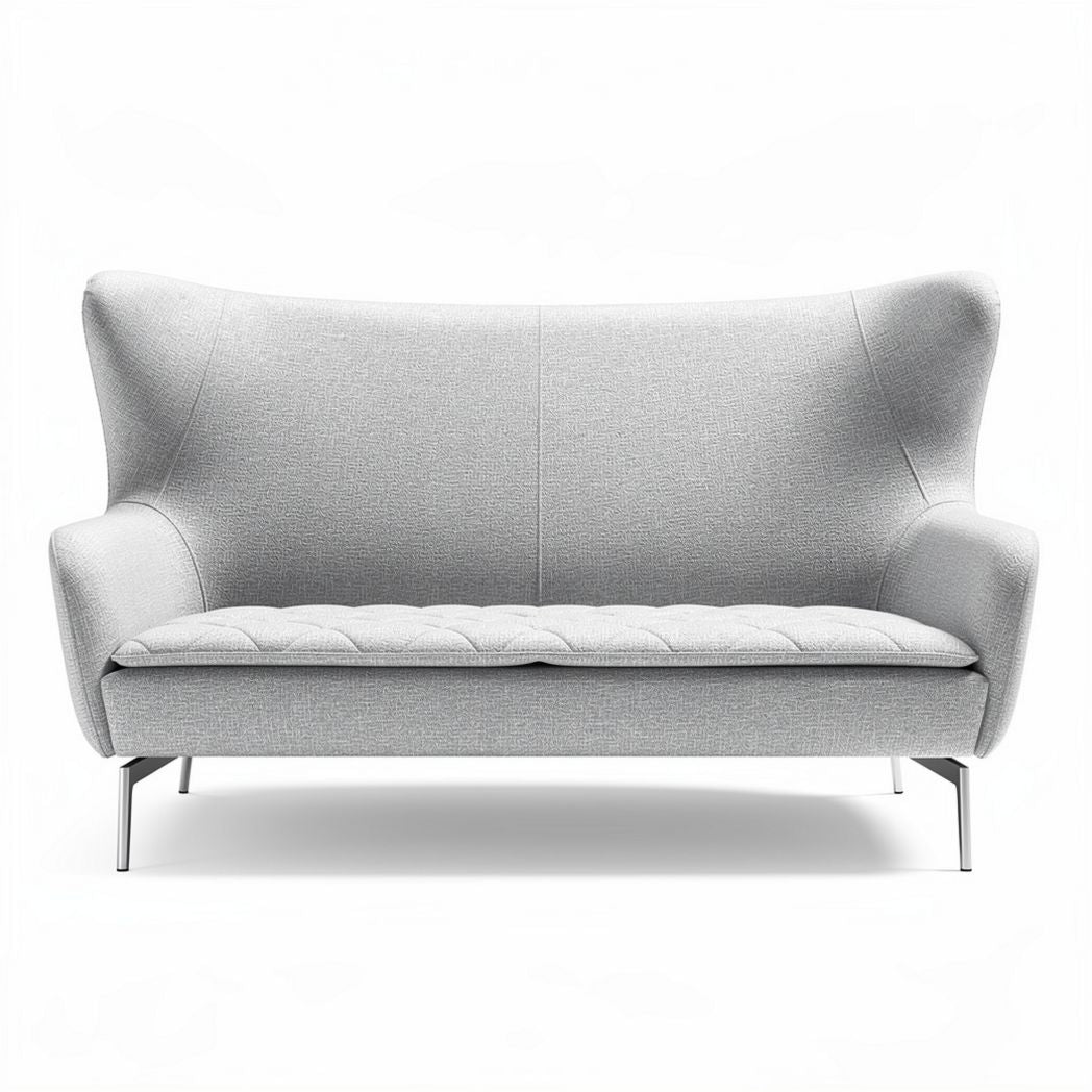 Two-seater upholstered sofa with fabric covering and metal legs 160 x 80 x 90cm