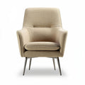 Beige upholstered accent chair with metal legs for living room use