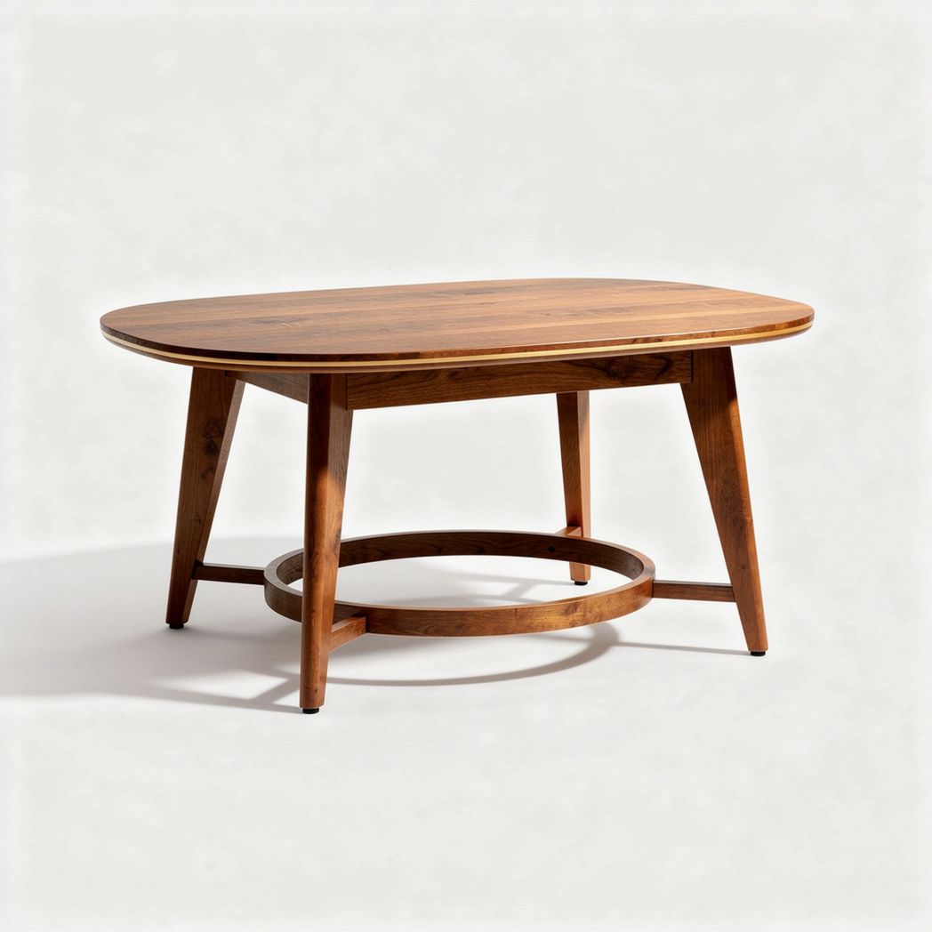 Oval wooden coffee table with circular base 100 x 60 x 45cm