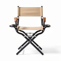 Folding director's chair with wooden arms and beige fabric 80 x 60 x 90cm