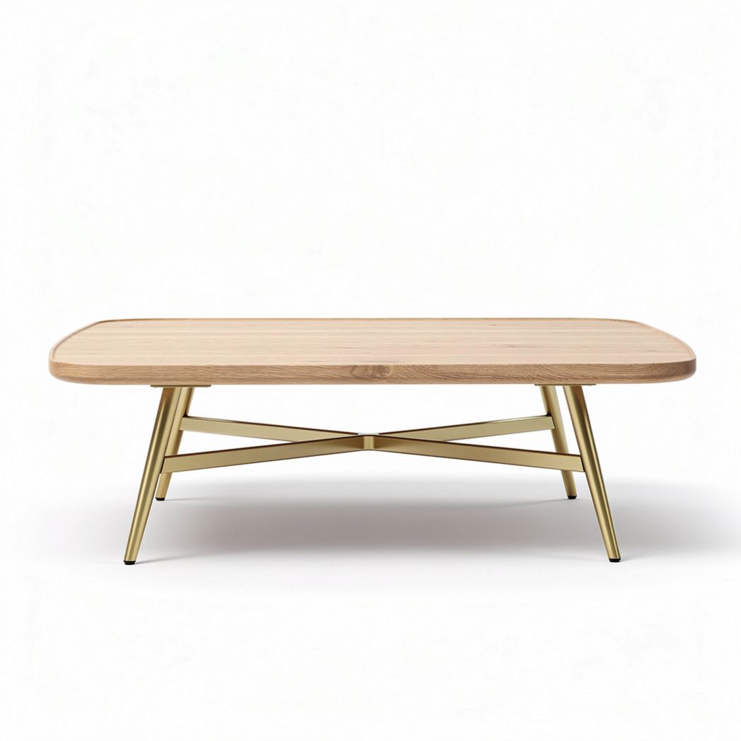 Wooden coffee table with metal legs in natural finish 120 x 60 x 45cm